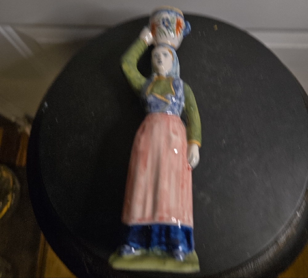 Vintage Henriot Quimper Ceramic Candlestick France Pottery French Woman - Picture 10 of 11